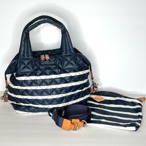 MZ WALLACE Navy/White Stripe Small SUTTON BAG Quilted Shoulder Strap